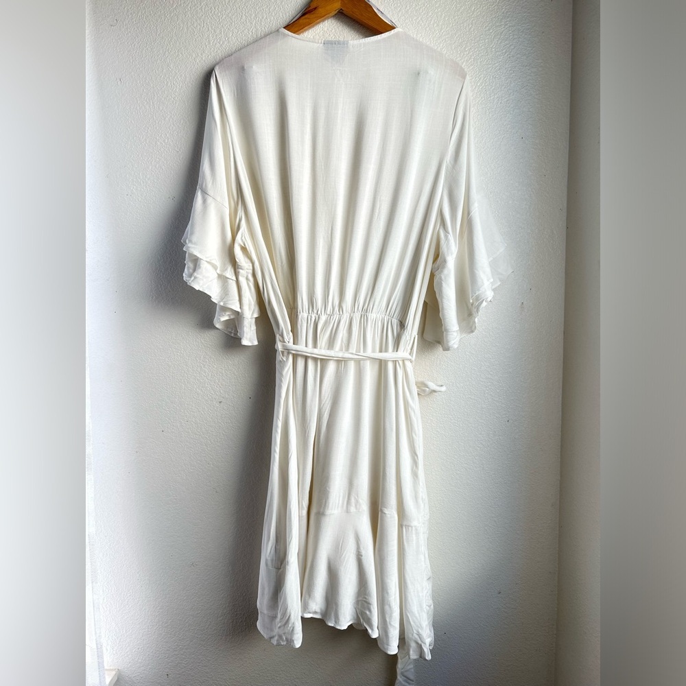 City Chic | Evans White Ruffle Hem Wrap Mini Dress - Picture 4 of 7